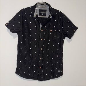 Truth Substance Common Sense Skull Print Slim Fit Short Sleeve Shirt Black Large